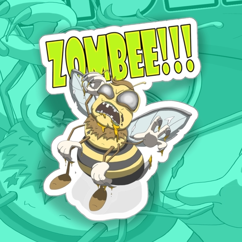 A Zombie Bee made as a sticker by Ink Ward Studio.