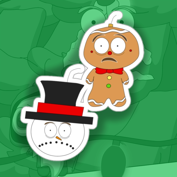 Gingerman and Snowman Ornament Matte Stickers 3x3 to 6x6